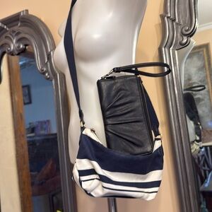 Two Target Bags Small Navy White Striped Crossbody and Black Wristlet